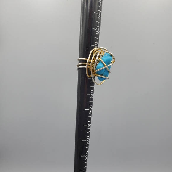 Turquoise Rock Goldwire Wrapped Ring - Picture 7 of 7